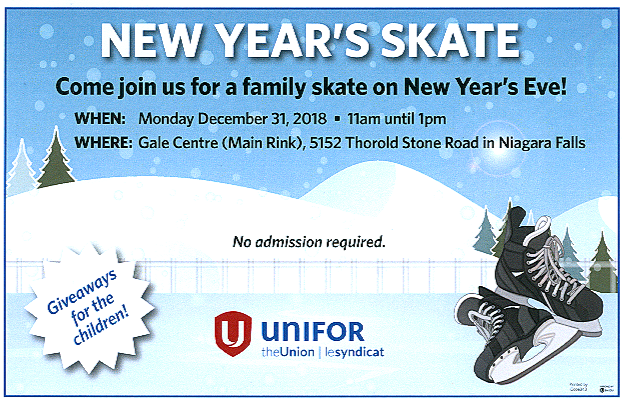 UNIFOR New Years Skate  – Monday , December 31st, 2018