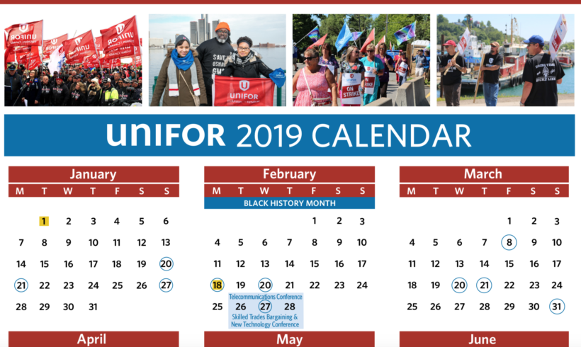 Unifor 2019 Calendar