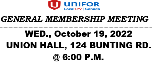 General Membership Meeting, Wednesday, OCTOBER 19, 2022