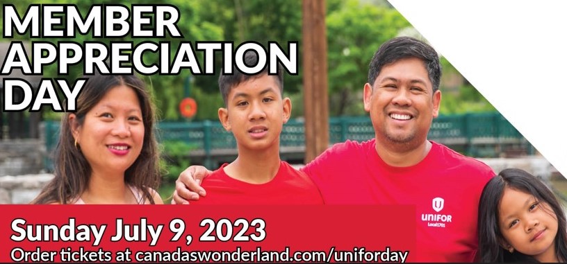 Canada’s Wonderland/Unifor Day – Sunday, July 9, 2023